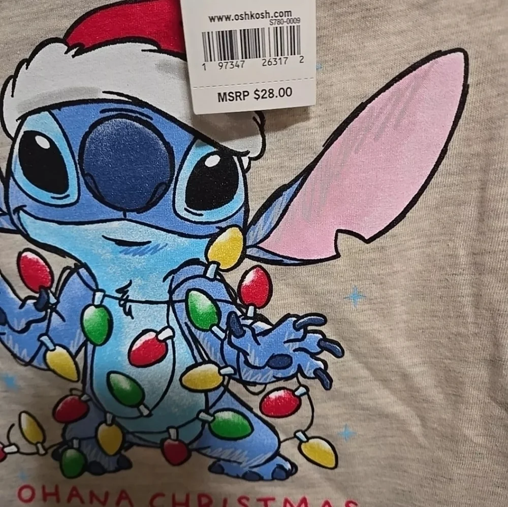 Disney Stitch Kids Girls Ohana Christmas Cute Santa Stitch Shirt Oatmeal Sz 4
